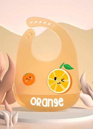Слюнявчик силиконовый с карманом Прозрачный Апельсин Оранжевый...