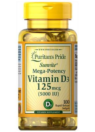 Витамины и минералы Puritan's Pride Vitamin D3 5000 IU, 100 ка...