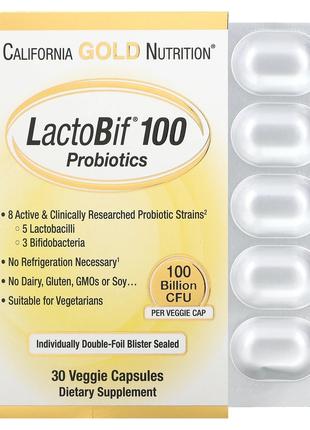 Пробиотики и пребиотики California Gold Nutrition LactoBif 100...