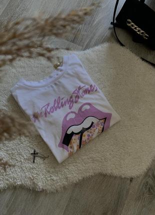 The rolling stones футболка белая, женская, розовая