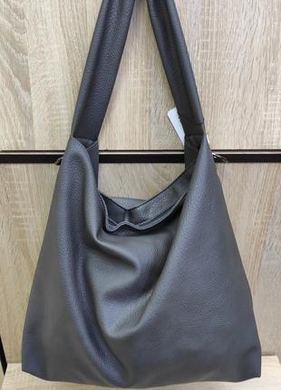 Женская сумка-мешок стильная серая