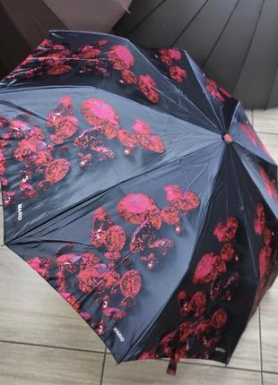 Зонт женский красивый атласный черный с красным