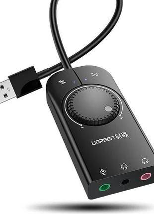 Внешний звуковая карта UGREEN USB 2.0 адаптер 1м (микрофон + а...