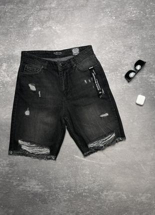 Шорти джинсові чорні /світлі потертості