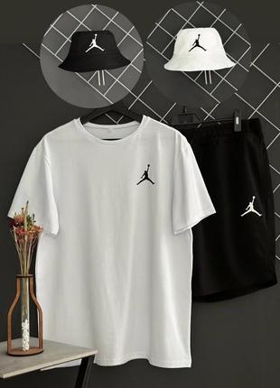 Шорти чорні jordan білий лого + футболка біла jordan + панама ...