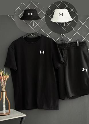 Шорти чорні under armour білий лого + футболка чорна under arm...