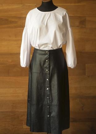 Черная кожаная юбка с пуговицами миди женская only, размер s