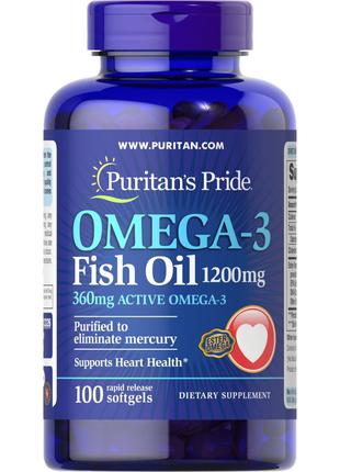Жирні кислоти Puritans Pride Omega 3 Fish Oil 1200 mg, 100 капсул