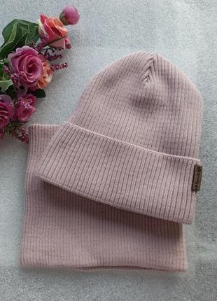 Новый красивый комплект: шапка (утепленная флисом) и снуд, роз...