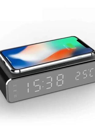 Беспроводная зарядка с LED часами Fast wireless charger&clock 10W