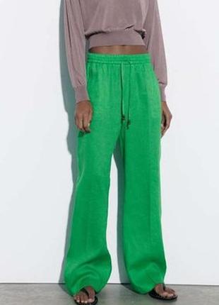 100% льон штани zara зеленого кольору