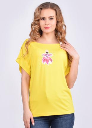 Женская футболка на одно плечо с рисунком девушка, желтая Код/...