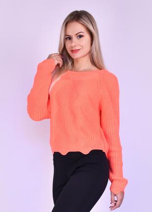 Женский укороченный свитер свободного кроя, ярко оранжевый Код...
