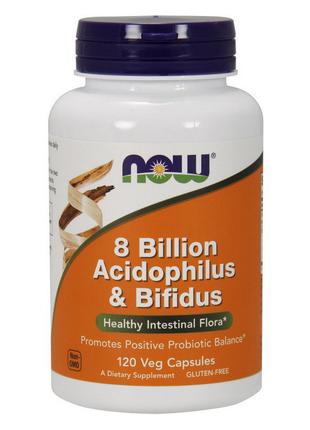 Пробиотик 8 Billion Acidophilus & Bifidus (120 veg caps), NOW 18+