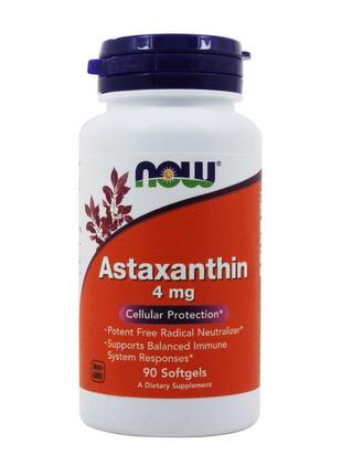 Антиоксидант Астаксантин Astaxanthin 4 mg (90 softgels), NOW 18+