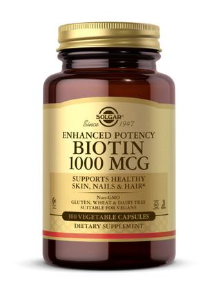 Биотин, пищевая добавка Biotin 1000 mcg (100 veg caps), Solgar...