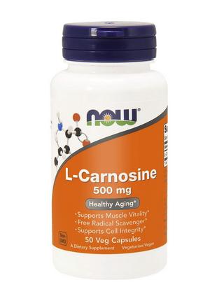 L-карнозин, антиоксидант L-Carnosine 500 mg (50 veg caps), NOW...