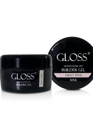 Однофазный гель builder gel gloss milky pink, 30 мл