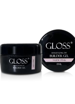 Однофазный гель builder gel gloss nude pink, 15 мл