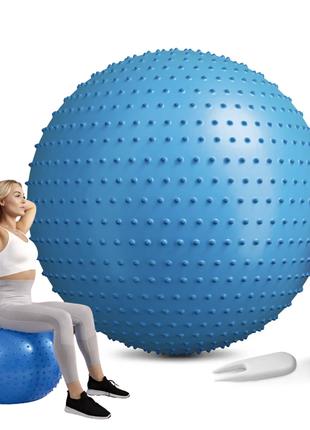 Фитбол массажный Hop-Sport 65 см голубой + насос, Мяч для фитн...