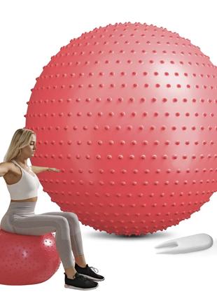 Фитбол массажный Hop-Sport 65 см красный + насос, Мяч для фитн...