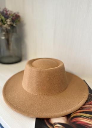 Стильная фетровая шляпа широкополая Бежевый 56-59р (948)