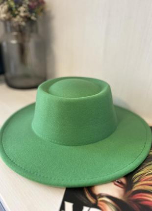 Стильная фетровая шляпа широкополая Зеленый 56-59р (948)
