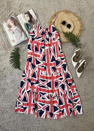 Нежное натуральное платье макси в принт британский флаг No20