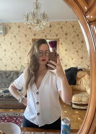 Блуза asos белая вырез короткий рукав минимализм размер м пуго...