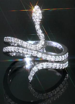 Женское кольцо бижутерия змея со стразами без размера хром