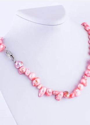 Колье, ожерелье с натуральным розовым жемчугом барокко