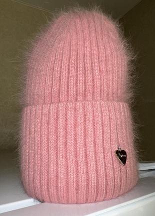 Ангоровая шапка. розовая ангора.