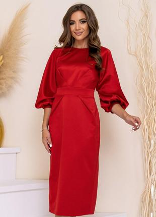 Женское платье с рукавом фонариком красного цвета р.42 372892