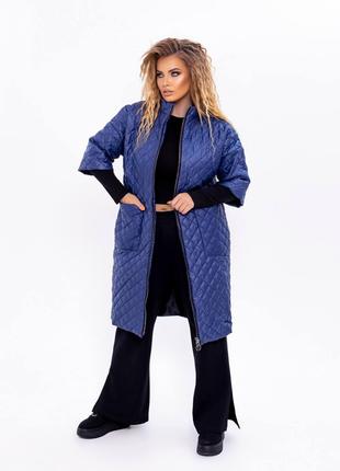 Женская куртка-пальто из плащевки синего цвета р.48 358120