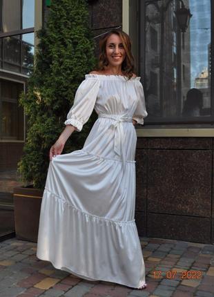 Женское длинное платье с рукавом молочного цвета р.2XL/3XL 386971