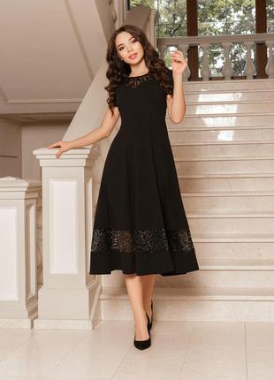 Женское нарядное платье с кружевами черного цвета 374375