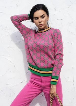 Женский свитер из хлопка розового цвета с узором р.42/46 405079