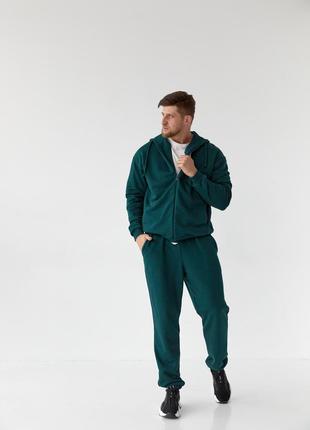 Спортивный мужской костюм на молнии зеленый р.L 408512