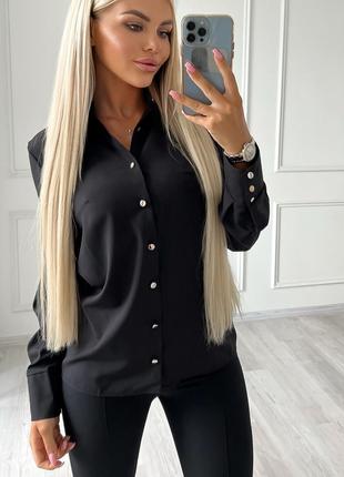 Женская блузка с длинным рукавом на пуговицах черный