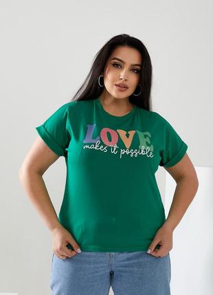Женская футболка LOVE цвет зеленый р.48/50 432471