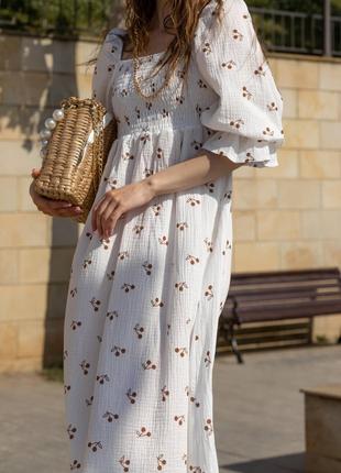 Женское платье «June» цвет белый принт вишни р.S/М 438874