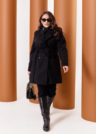 Женское пальто из кашемира на подкладке с поясом 376126