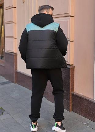 Мужской спортивный костюм тройка цвет черный-олива р.L 440696