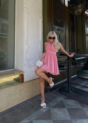 Легкое и обольстительное летнее платье розовый в горошек
