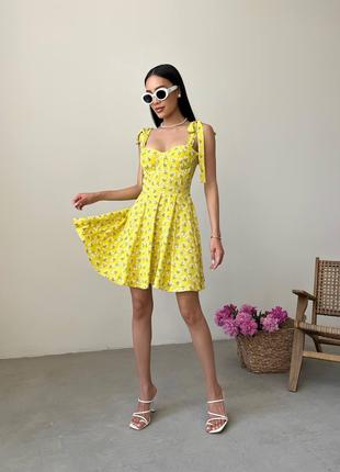 Женское платье с завязками на плечах цвет желтый р.46 438067