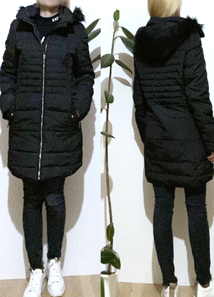 L-xl пальто теплая куртка зимняя черная женская капюшон