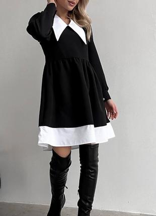 Платье в стиле Wensday черный с белым