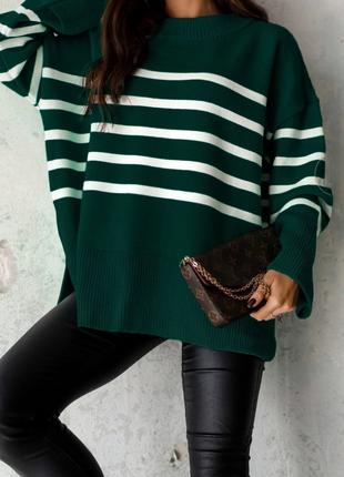 Теплый мягкий вязаный свитер зеленый