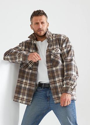 Мужская куртка-рубашка на подкладке из меха коричневый