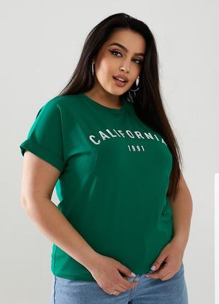 Женская однотонная футболка California зеленый
